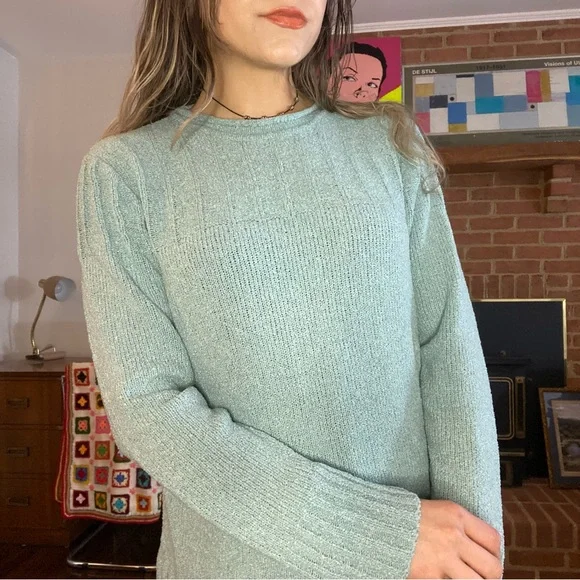 Vintage Y2K Chenille Pastel Soft Ribbed Knit Mockneck Tunic Sweater Craz… - Picture 3 of 15